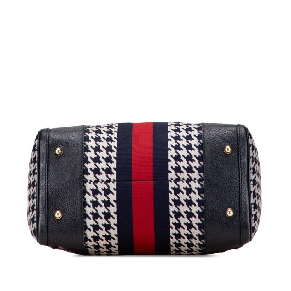 Gucci Black Leather Canvas Blue Shoulder Navy Bag Sherry - Picture 3 of 9